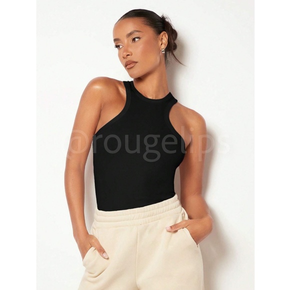 Black Rib Knit Tank Top Racerback / Front - Picture 2 of 10